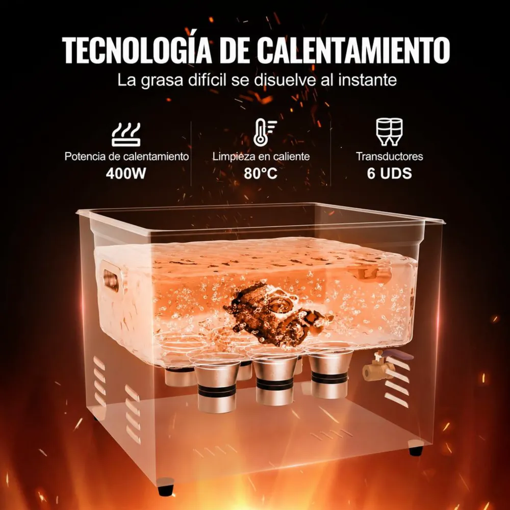 VEVOR Limpiador Ultrasónico 15 L con Temporizador y Calentador 360 W Limpiador Ultrasónico Digital 40 kHz con Cesta para Reloj Gafas Soporte de Joyería Piezas Industriales Herramientas Plata
