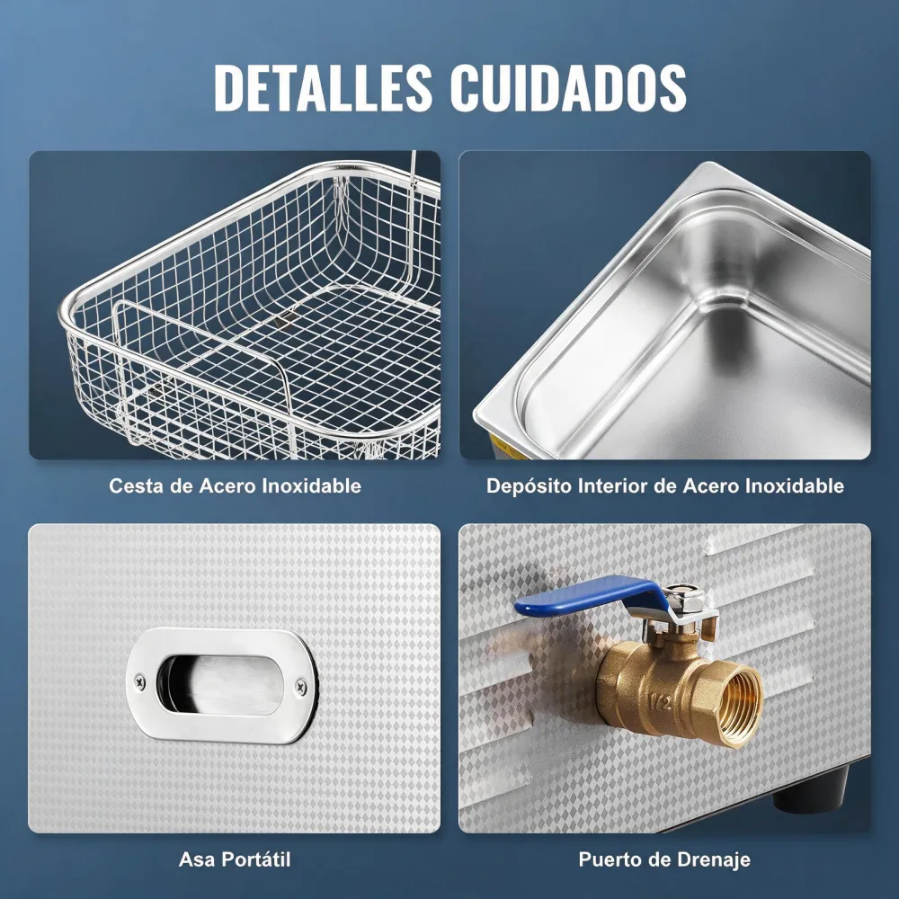 VEVOR Limpiador Ultrasónico 15 L con Temporizador y Calentador 360 W Limpiador Ultrasónico Digital 40 kHz con Cesta para Reloj Gafas Soporte de Joyería Piezas Industriales Herramientas Plata