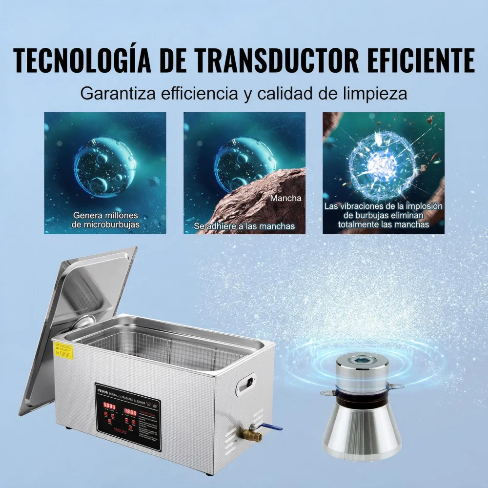 VEVOR Limpiador Ultrasónico 22L, Bandeja Ultrasónica Digital de Acero Inoxidable de con Calefacción Tiempo y Temperatura Ajustable Dispositivo de Limpieza Ultrasónica para Joyería Gafas Relojes