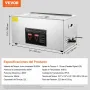 VEVOR Limpiador Ultrasónico 22L, Bandeja Ultrasónica Digital de Acero Inoxidable de con Calefacción Tiempo y Temperatura Ajustable Dispositivo de Limpieza Ultrasónica para Joyería Gafas Relojes