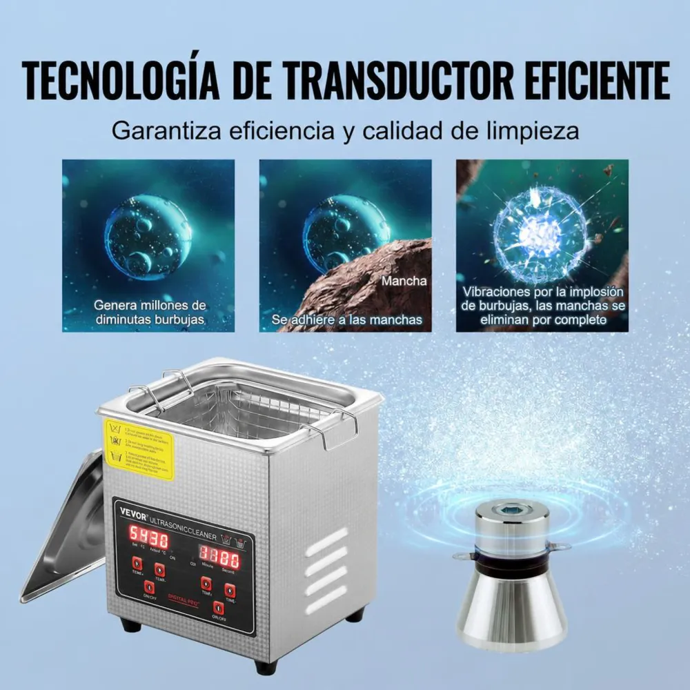 VEVOR Limpiador Ultrasónico 2L, Bandeja Ultrasónica Digital de Acero Inoxidable con Calefacción Tiempo y Temperatura Ajustable Dispositivo de Limpieza Ultrasónica para Joyería Gafas Relojes