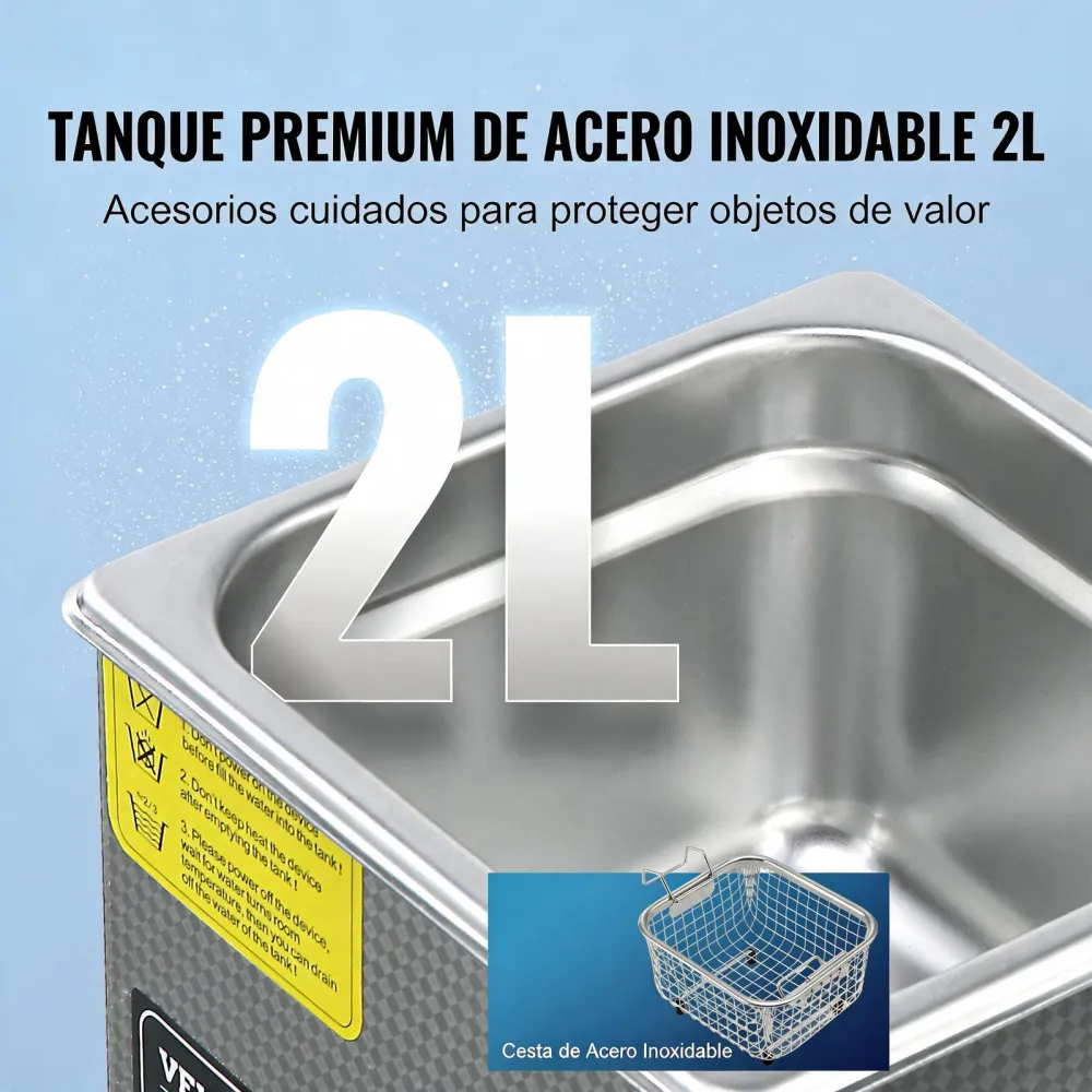 VEVOR Limpiador Ultrasónico 2L, Bandeja Ultrasónica Digital de Acero Inoxidable con Calefacción Tiempo y Temperatura Ajustable Dispositivo de Limpieza Ultrasónica para Joyería Gafas Relojes