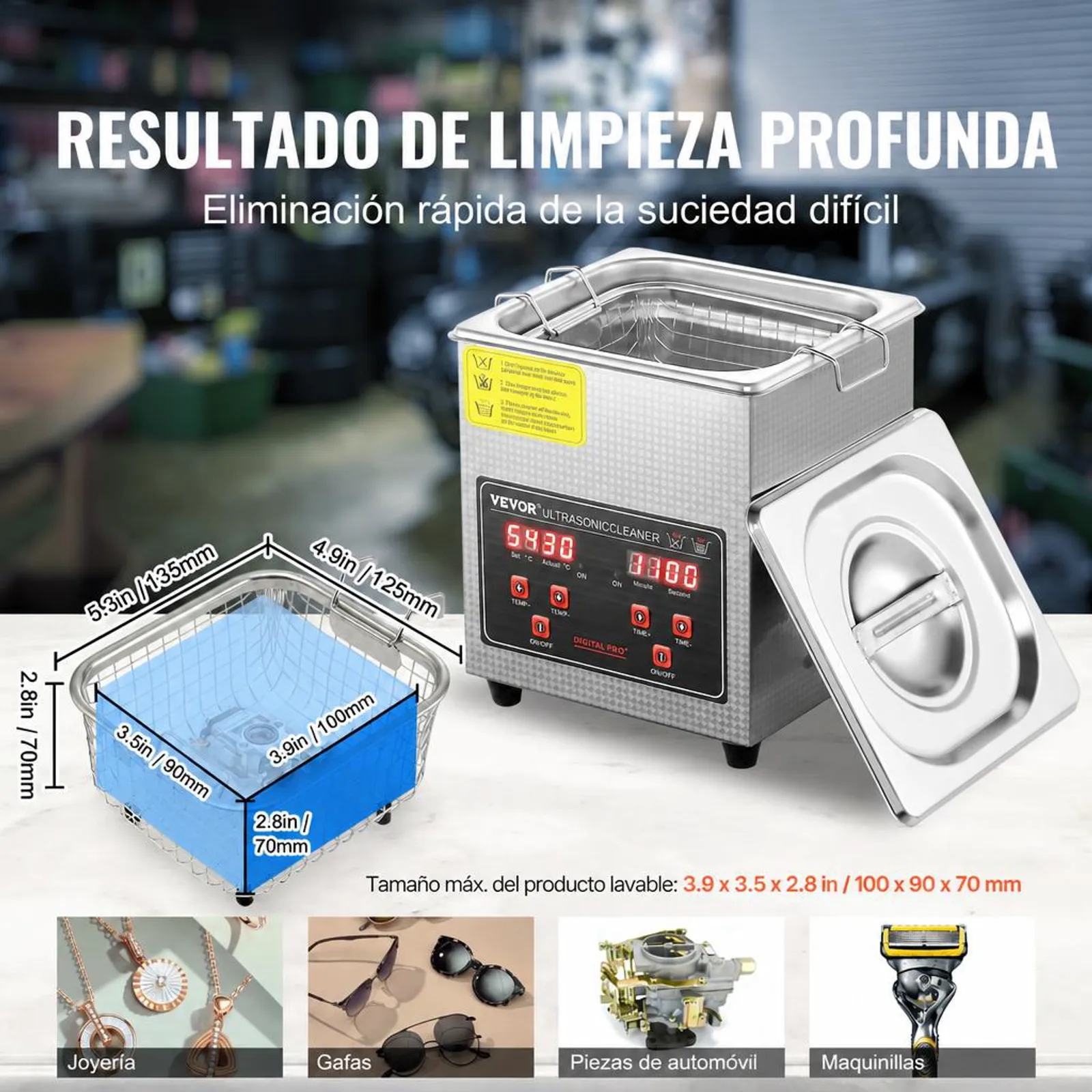 VEVOR Limpiador Ultrasónico 2L, Bandeja Ultrasónica Digital de Acero Inoxidable con Calefacción Tiempo y Temperatura Ajustable Dispositivo de Limpieza Ultrasónica para Joyería Gafas Relojes