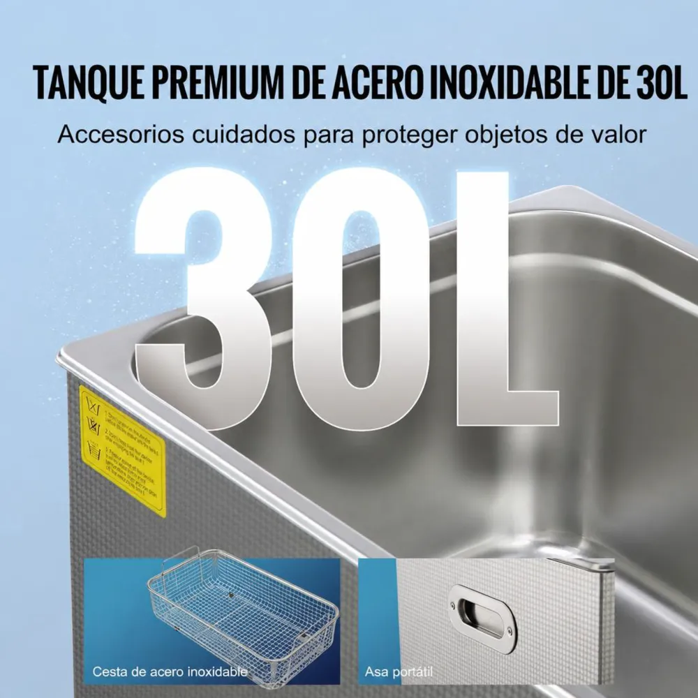 VEVOR Limpiador Ultrasónico 30L Bandeja Ultrasónica Digital de Acero Inoxidable con Calefacción Tiempo y Temperatura Ajustable Dispositivo de Limpieza Ultrasónica para Joyería Gafas Relojes