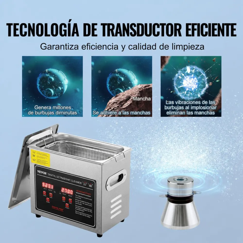 VEVOR Limpiador Ultrasónico 3L, Bandeja Ultrasónica Digital de Acero Inoxidable con Calefacción Tiempo y Temperatura Ajustable Dispositivo de Limpieza Ultrasónica para Joyería Gafas Relojes