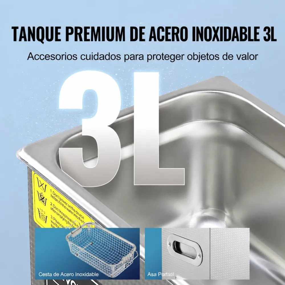 VEVOR Limpiador Ultrasónico 3L, Bandeja Ultrasónica Digital de Acero Inoxidable con Calefacción Tiempo y Temperatura Ajustable Dispositivo de Limpieza Ultrasónica para Joyería Gafas Relojes