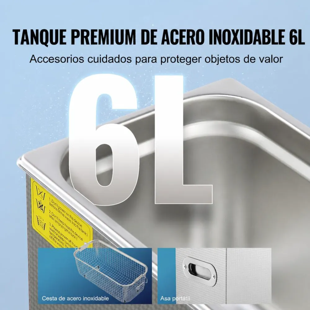 VEVOR Limpiador Ultrasónico 6L, Bandeja Ultrasónica Digital de Acero Inoxidable con Calefacción Tiempo y Temperatura Ajustable Dispositivo de Limpieza Ultrasónica para Joyería Gafas Relojes