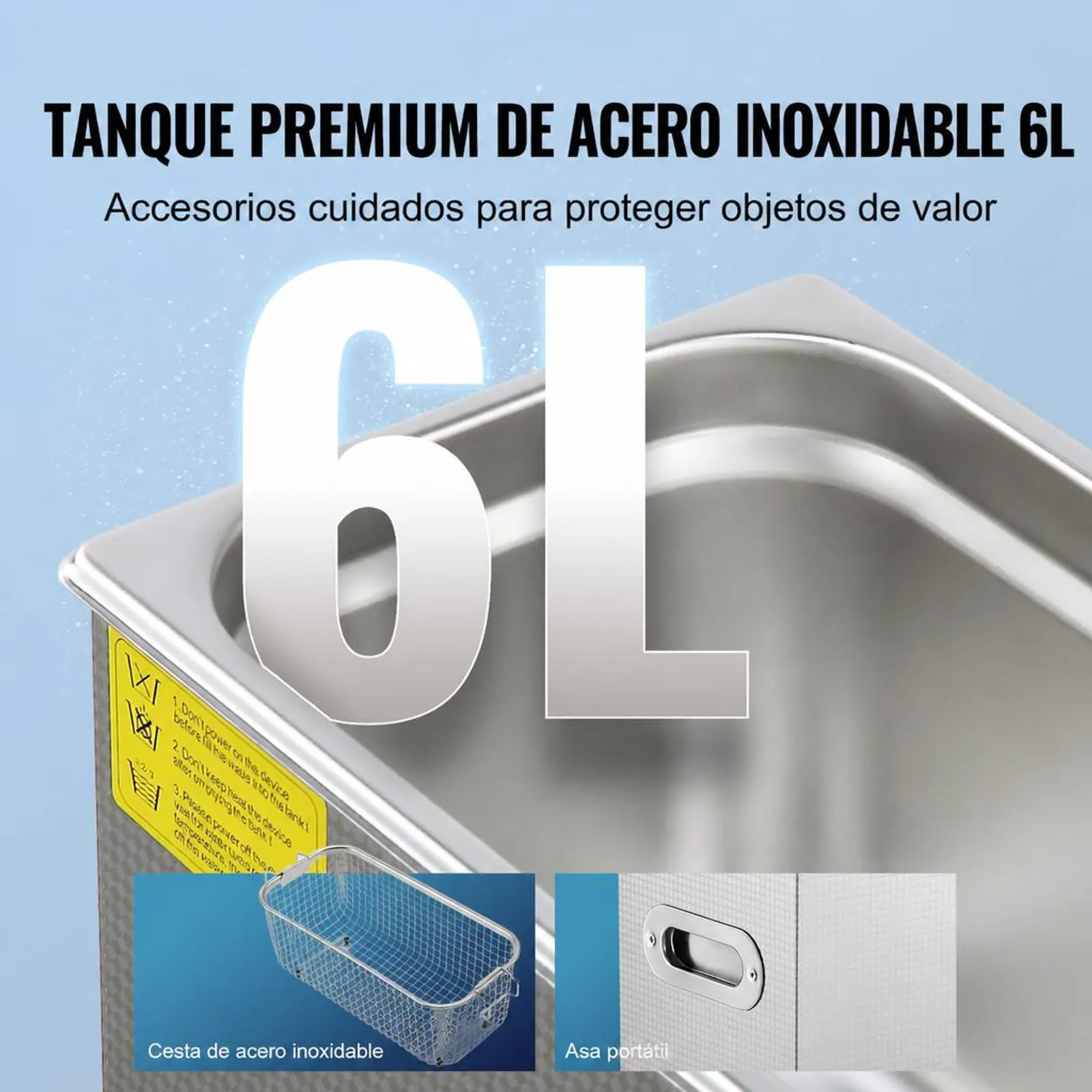 VEVOR Limpiador Ultrasónico 6L, Bandeja Ultrasónica Digital de Acero Inoxidable con Calefacción Tiempo y Temperatura Ajustable Dispositivo de Limpieza Ultrasónica para Joyería Gafas Relojes