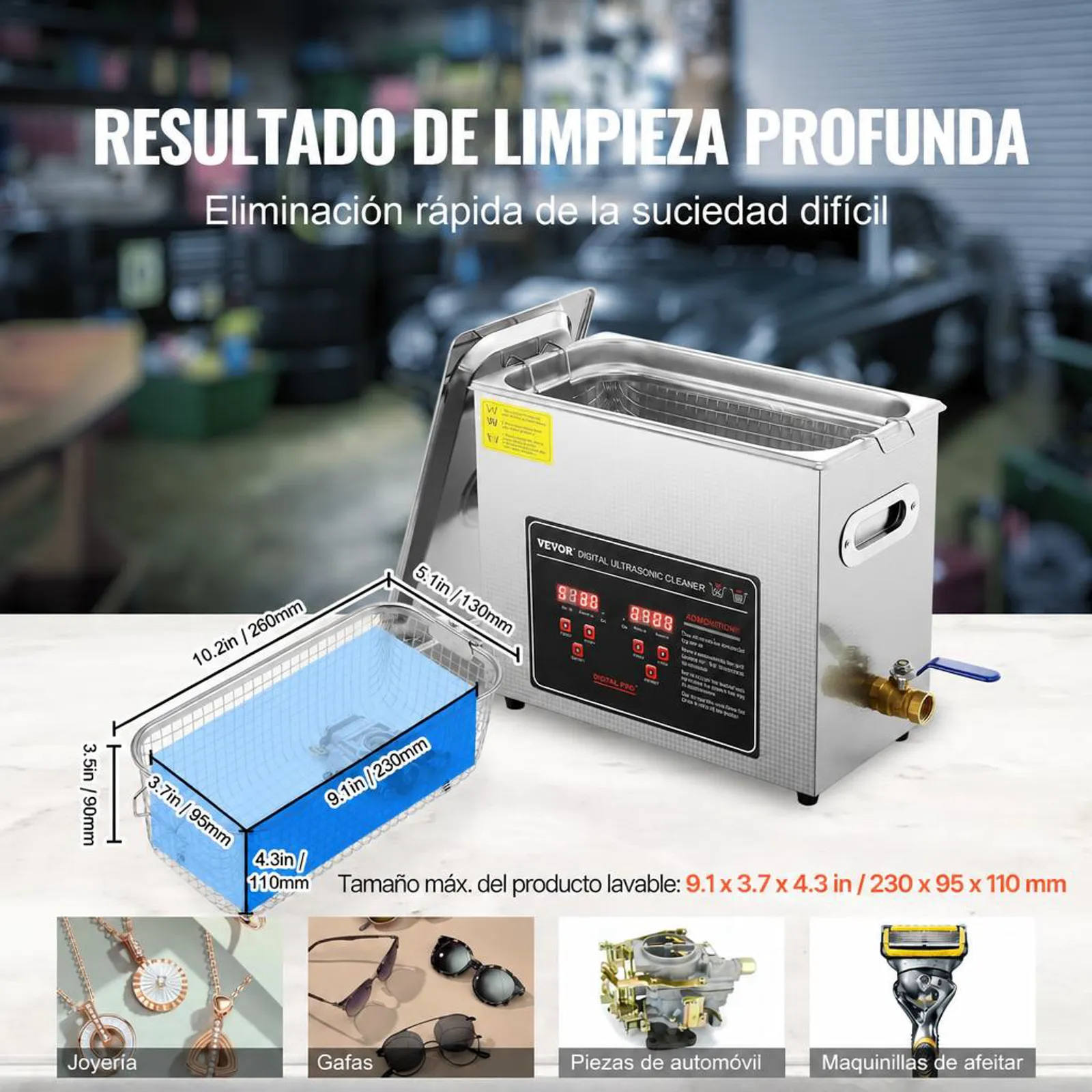 VEVOR Limpiador Ultrasónico 6L, Bandeja Ultrasónica Digital de Acero Inoxidable con Calefacción Tiempo y Temperatura Ajustable Dispositivo de Limpieza Ultrasónica para Joyería Gafas Relojes