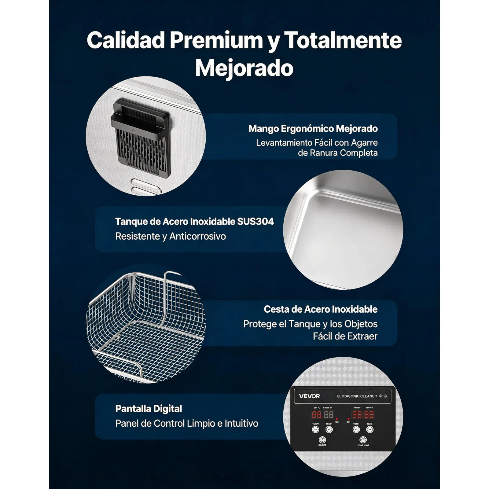 VEVOR Limpiador Ultrasónico 15 L, Máquina de Limpieza Ultrasónica Profesional con Cesta de Limpieza y Pantalla Digital, Acero Inoxidable, 240 W y 40 kHz, para Piezas, Carburadores e Instrumentos