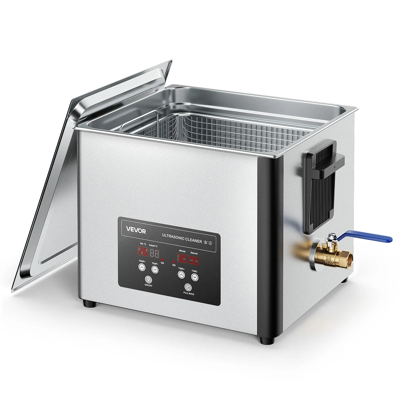 VEVOR Limpiador Ultrasónico 15 L, Máquina de Limpieza Ultrasónica Profesional con Cesta de Limpieza y Pantalla Digital, Acero Inoxidable, 240 W y 40 kHz, para Piezas, Carburadores e Instrumentos