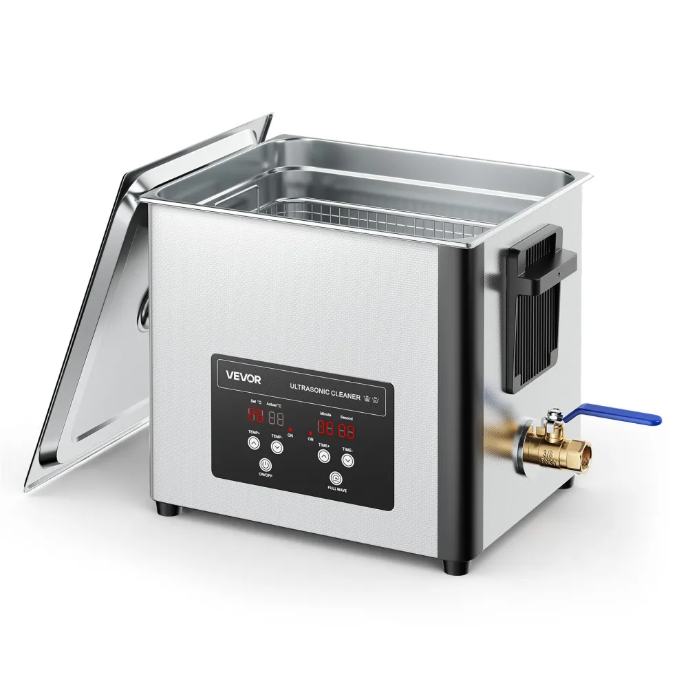 VEVOR Limpiador Ultrasónico 10 L, Máquina de Limpieza Ultrasónica Profesional con Cesta de Limpieza y Pantalla Digital, Acero Inoxidable, 180 W y 40 kHz, para Piezas, Carburadores e Instrumentos
