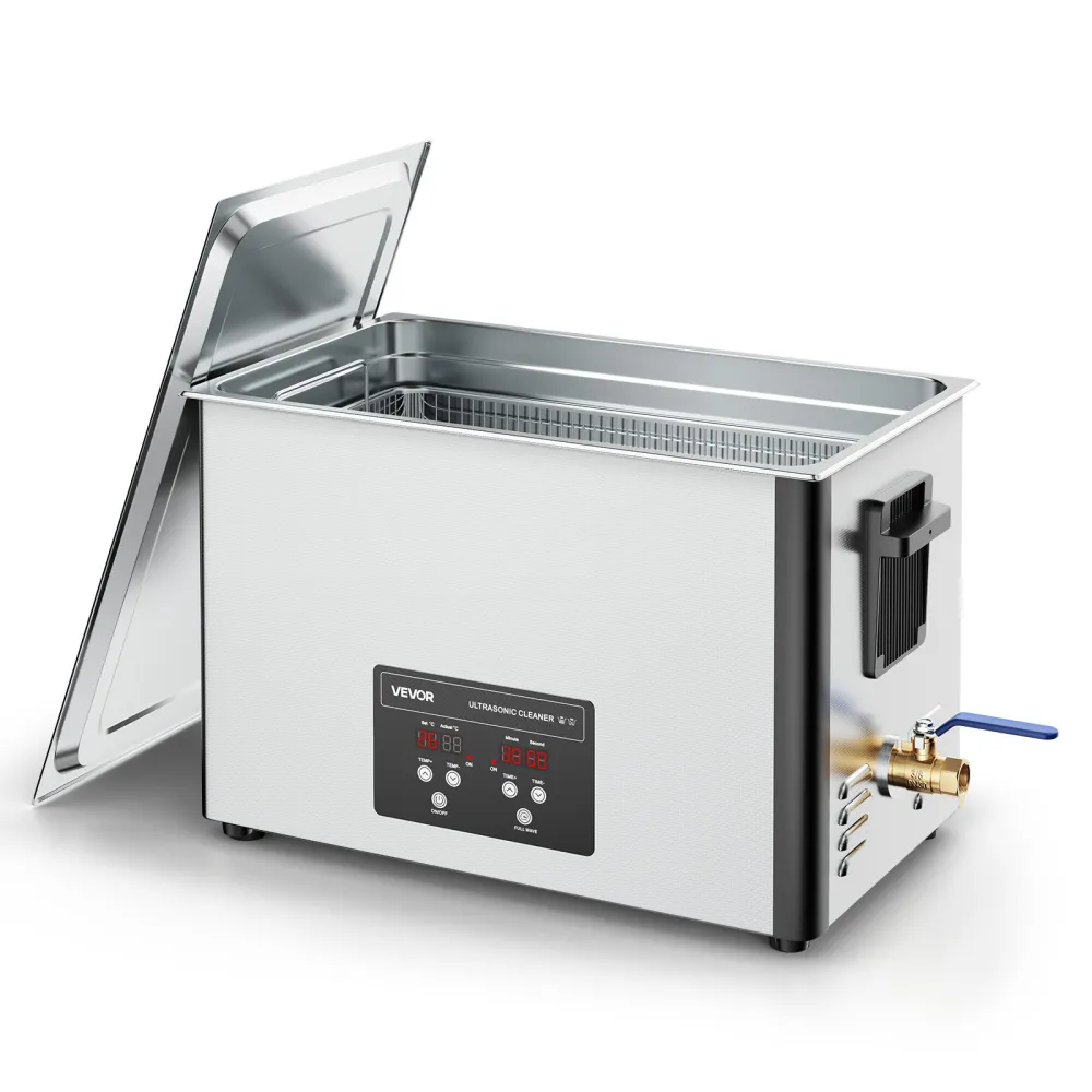 VEVOR Limpiador Ultrasónico 30 L, Máquina de Limpieza Ultrasónica Profesional con Cesta de Limpieza y Pantalla Digital, 480 W, Acero Inoxidable, 40 kHz, para Piezas, Carburadores e Instrumentos