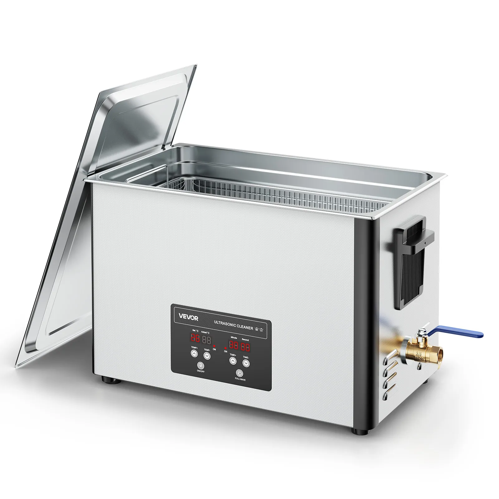 VEVOR Limpiador Ultrasónico 30 L, Máquina de Limpieza Ultrasónica Profesional con Cesta de Limpieza y Pantalla Digital, 480 W, Acero Inoxidable, 40 kHz, para Piezas, Carburadores e Instrumentos