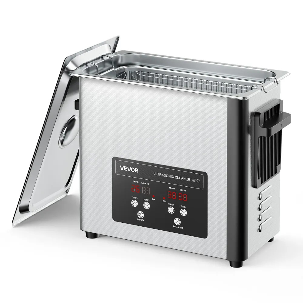 VEVOR Limpiador Ultrasónico 6 L, Máquina de Limpieza Ultrasónica Profesional con Cesta de Limpieza y Pantalla Digital, Acero Inoxidable, 120 W y 40 kHz, para Relojes y Joyas, 380 x 180 x 295 mm
