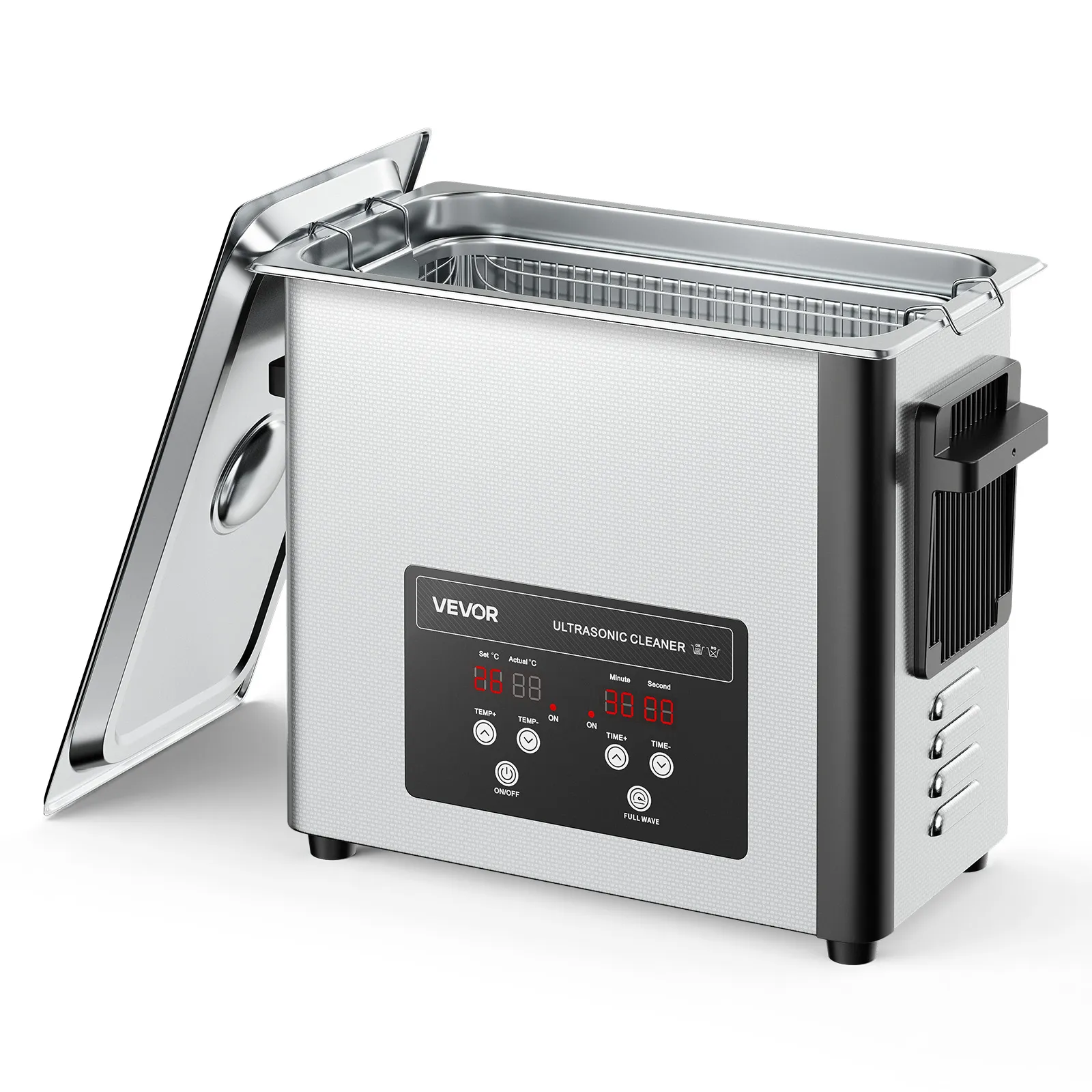 VEVOR Limpiador Ultrasónico 6 L, Máquina de Limpieza Ultrasónica Profesional con Cesta de Limpieza y Pantalla Digital, Acero Inoxidable, 120 W y 40 kHz, para Relojes y Joyas, 380 x 180 x 295 mm
