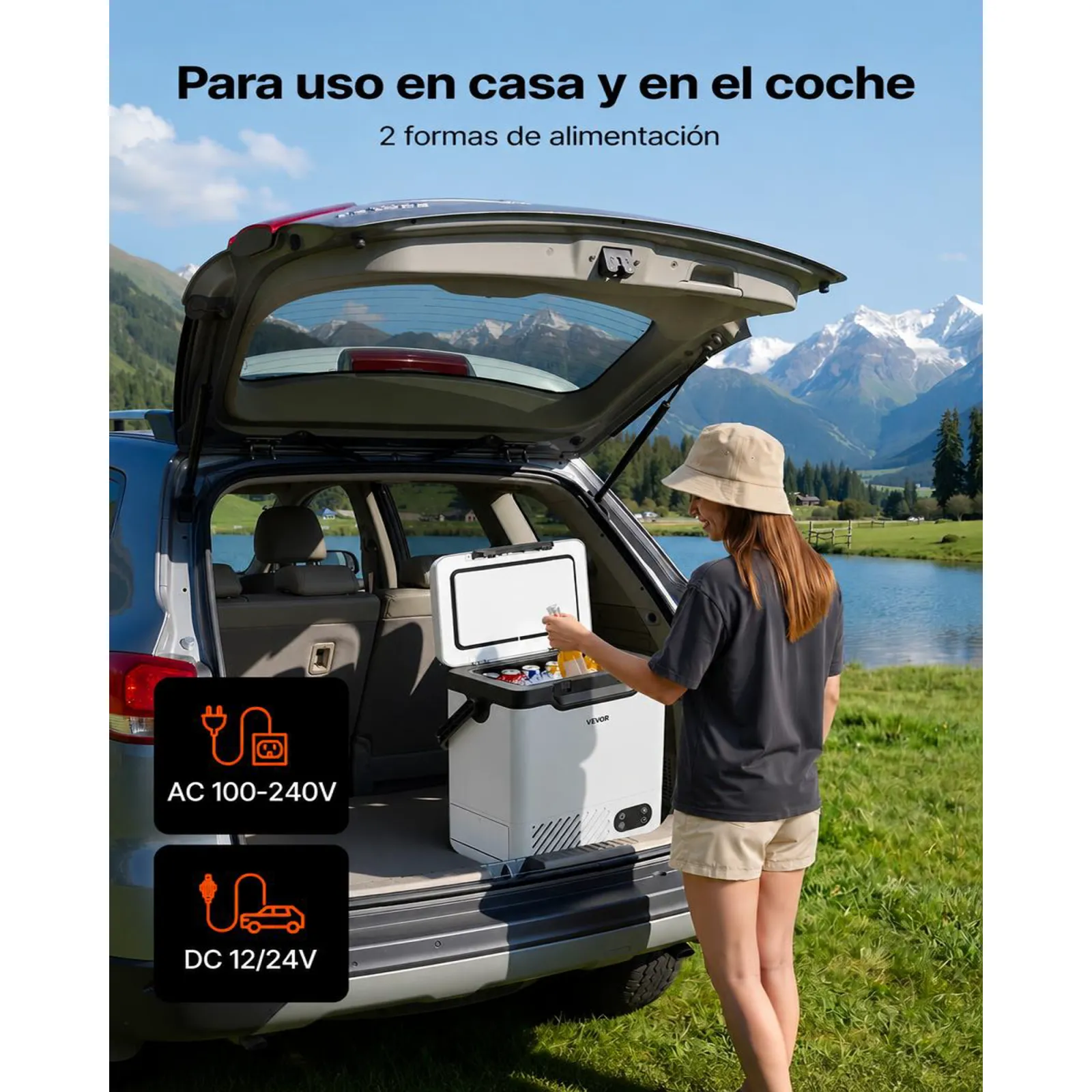 VEVOR Nevera Portátil para Coche 12 L, Zona Única, Refrigerador para Coche con Compresor 12/24 V CC 100-240 V CA, Temperatura Ajustable de -20 °C a 20 °C, para Camiones, Furgonetas, Camping, Viajes