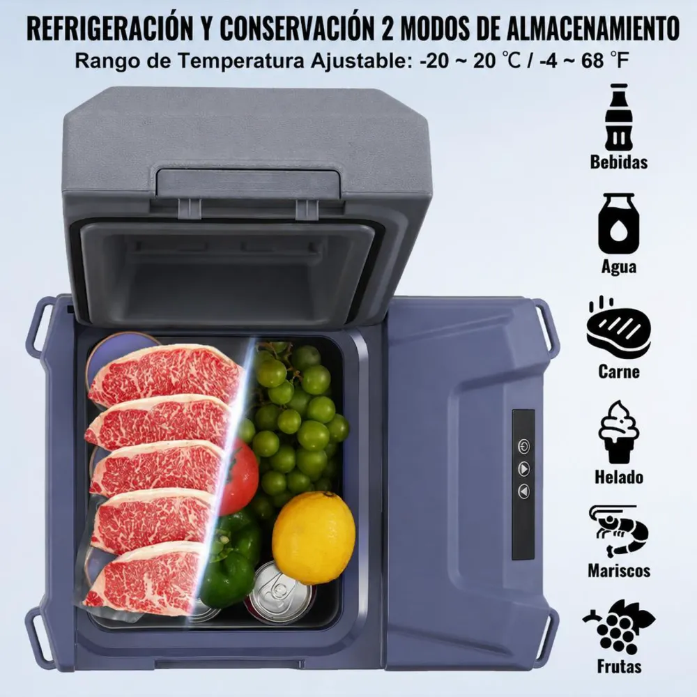 VEVOR Nevera de Compresión Portátil 12 L Mini Nevera para Coche 12/24V CC y 100-240V CA Caja Enfriadora de Zona Única Temperatura Ajustable de -20°C a 20°C para Camión Barco Casa Camping
