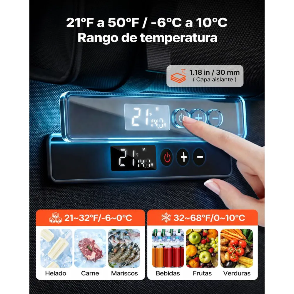 VEVOR Nevera Portátil para Coche 13 L, Zona Única, Refrigerador para Coche con Compresor 12/24 V CC, Temperatura Ajustable de -6 °C a 10 °C, para Camiones, Furgonetas, Autocaravanas, Camping, Viajes