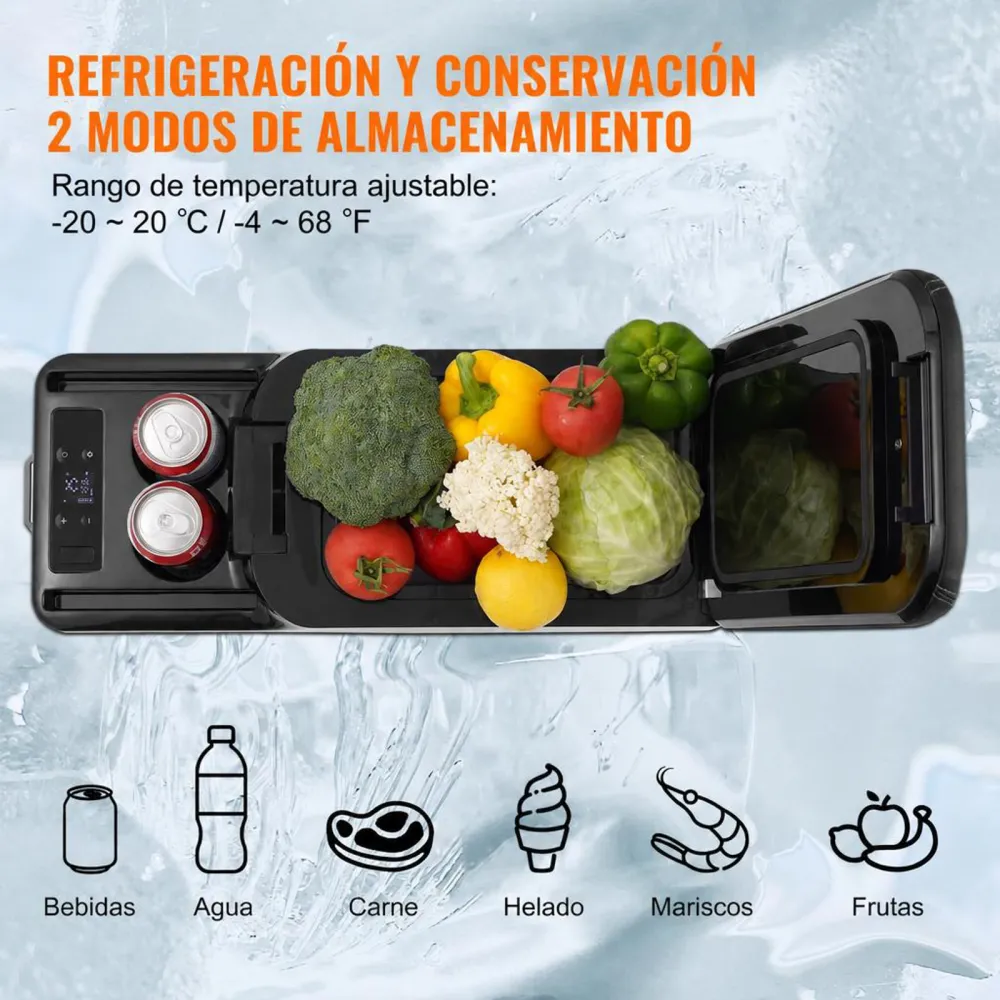 VEVOR Nevera de Compresión Portátil 15 L Mini Nevera con Reposabrazos para Coche 12/24V CC y 100-240V CA Mini Nevera de Zona Única -20°C a 20°C Ajustable para Coche Camión Barco Casa Camping