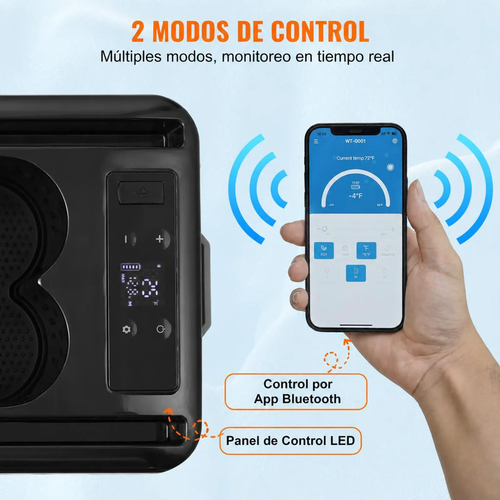 VEVOR Nevera de Compresión Portátil 15 L Mini Nevera con Reposabrazos para Coche 12/24V CC y 100-240V CA Mini Nevera de Zona Única -20°C a 20°C Ajustable para Coche Camión Barco Casa Camping