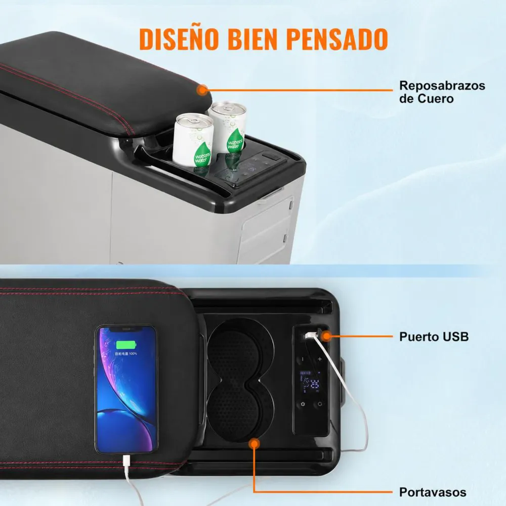 VEVOR Nevera de Compresión Portátil 15 L Mini Nevera con Reposabrazos para Coche 12/24V CC y 100-240V CA Mini Nevera de Zona Única -20°C a 20°C Ajustable para Coche Camión Barco Casa Camping