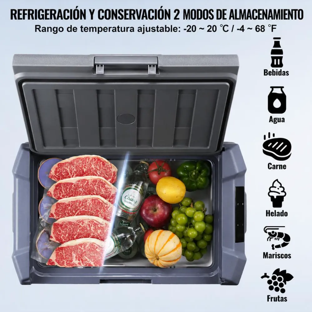 VEVOR Nevera de Compresión Portátil 15 L Mini Nevera para Coche 12/24V CC y 100-240V CA Caja Enfriadora de Zona Única Temperatura Ajustable de -20°C a 20°C para Camión Barco Casa Camping