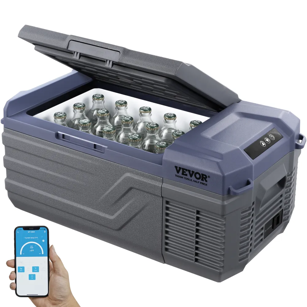 VEVOR Nevera de Compresión Portátil 15 L Mini Nevera para Coche 12/24V CC y 100-240V CA Caja Enfriadora de Zona Única Temperatura Ajustable de -20°C a 20°C para Camión Barco Casa Camping