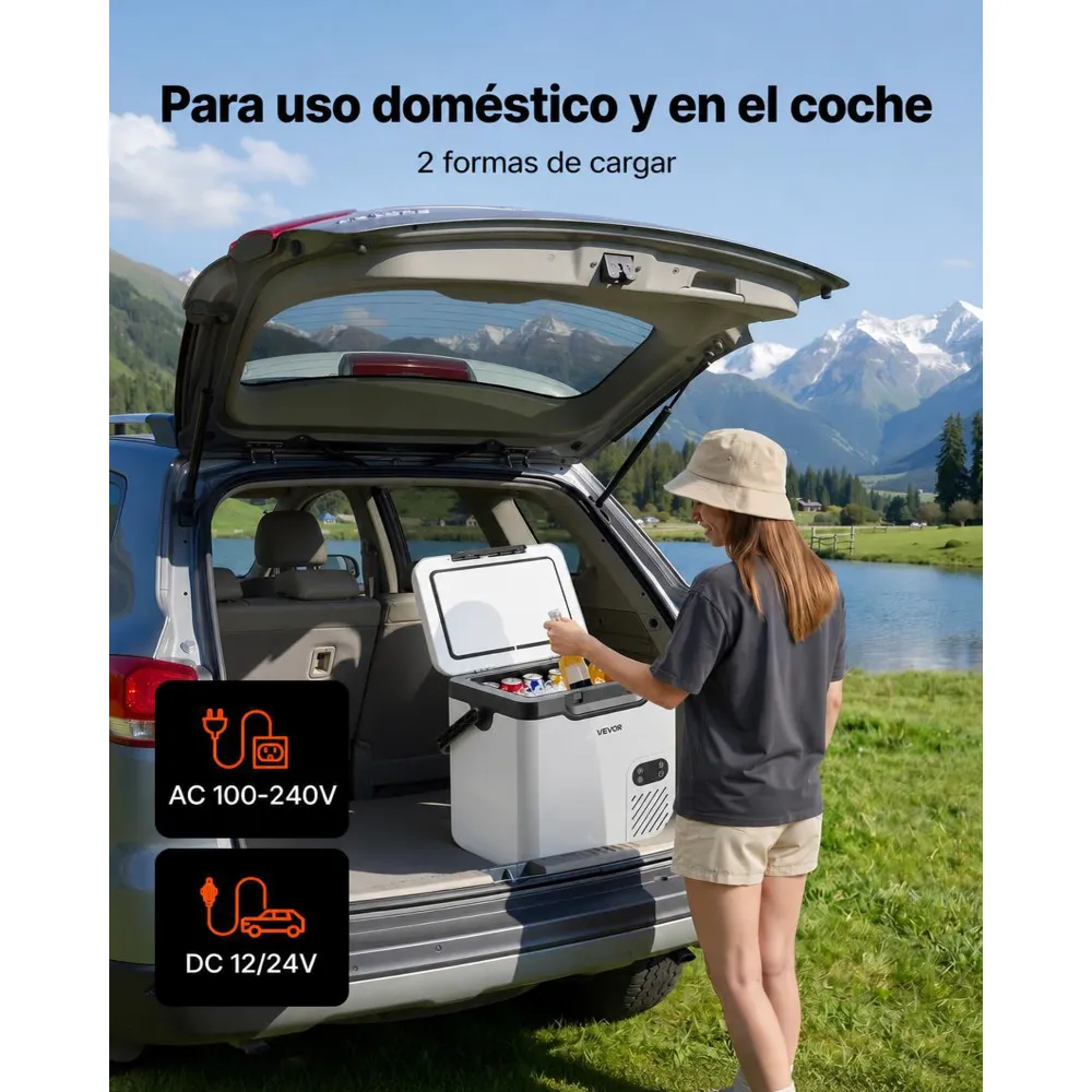 VEVOR Nevera Portátil para Coche 18 L, Zona Única, Refrigerador para Coche con Compresor 12/24 V CC 100-240 V CA, Temperatura Ajustable de -20 °C a 20 °C, para Camiones, Autocaravanas, Camping