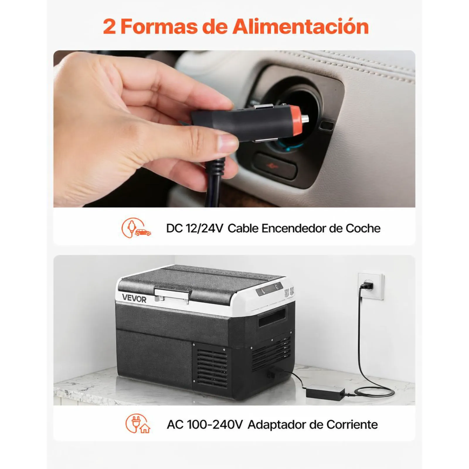 VEVOR Nevera Portátil para Coche 25 L, Zona Única, Refrigerador para Coche con Compresor 12/24 V CC y 100-240 V CA, Temperatura Ajustable de -20 °C a 20 °C, para Autocaravanas, Camping, Viajes