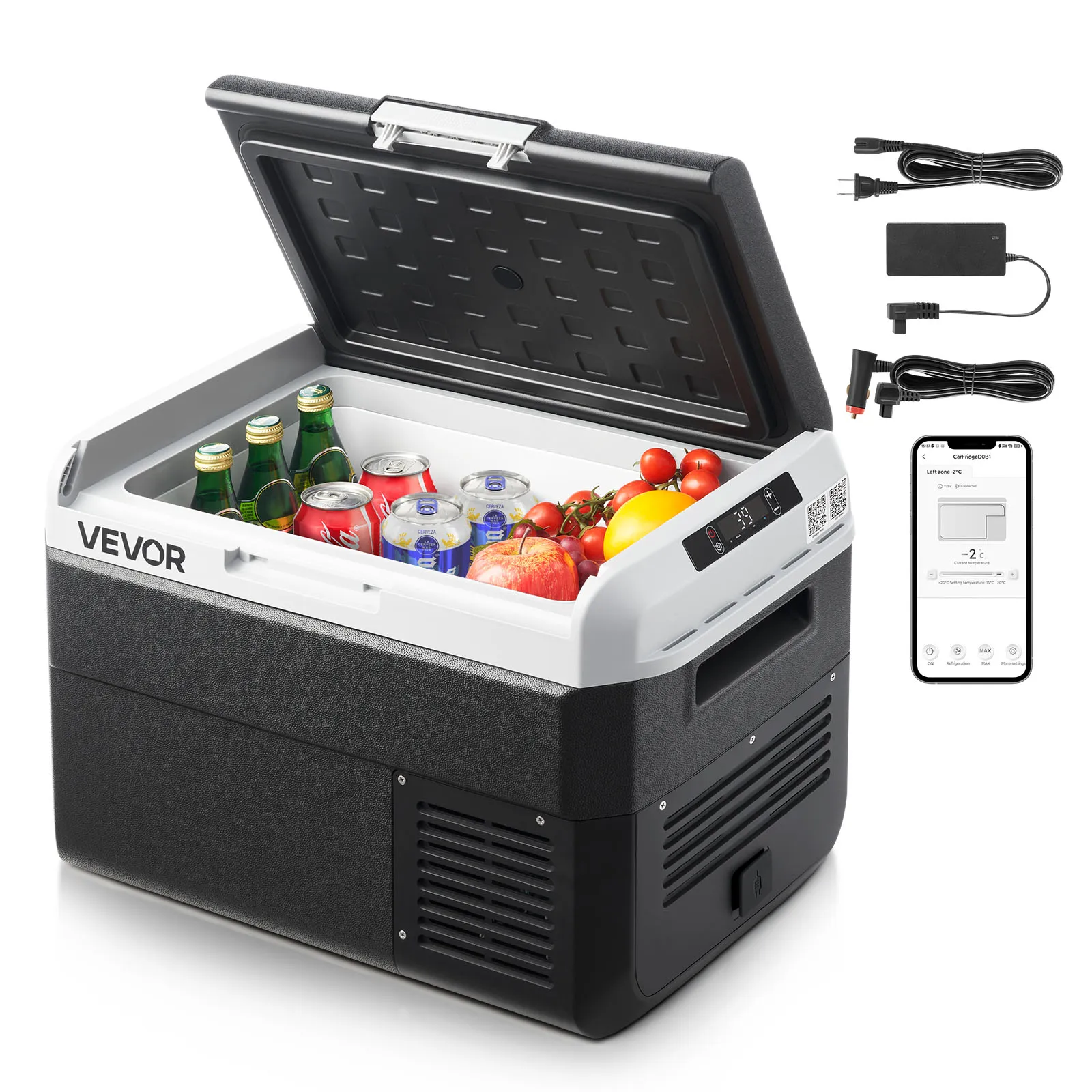 VEVOR Nevera Portátil para Coche 25 L, Zona Única, Refrigerador para Coche con Compresor 12/24 V CC y 100-240 V CA, Temperatura Ajustable de -20 °C a 20 °C, para Autocaravanas, Camping, Viajes