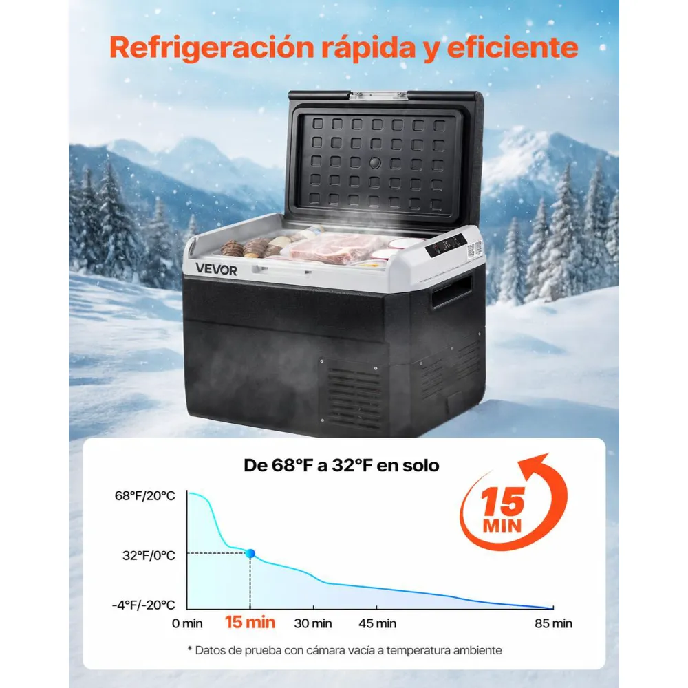 VEVOR Nevera Portátil para Coche 30 L, Zona Única, Refrigerador para Coche con Compresor 12/24 V CC y 100-240 V CA, Temperatura Ajustable de -20 °C a 20 °C, para Autocaravanas, Camping, Viajes