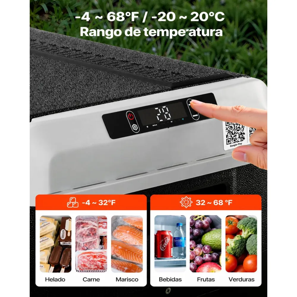 VEVOR Nevera Portátil para Coche 30 L, Zona Única, Refrigerador para Coche con Compresor 12/24 V CC y 100-240 V CA, Temperatura Ajustable de -20 °C a 20 °C, para Autocaravanas, Camping, Viajes
