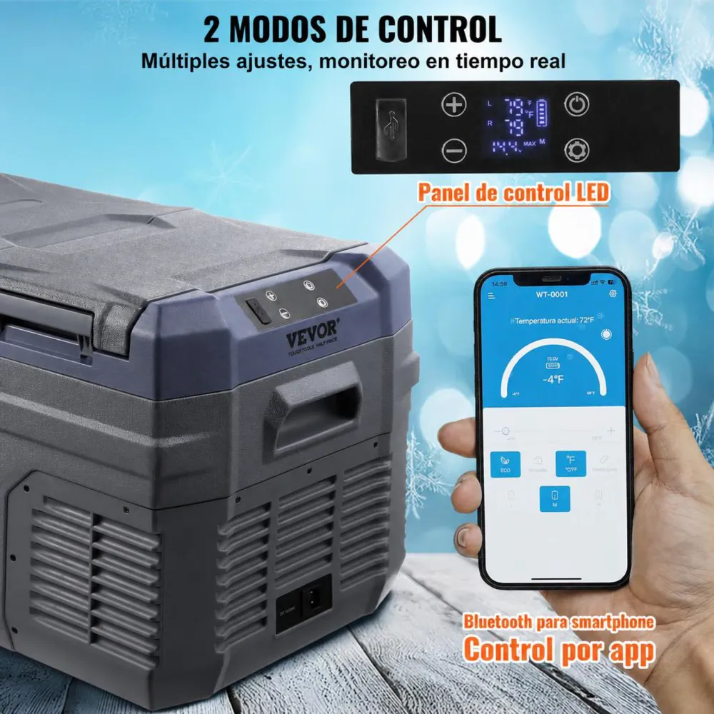 VEVOR Nevera de Compresión Portátil 25 L Mini Nevera para Coche 12/24V CC y 100-240V CA Caja Enfriadora de Doble Zona Temperatura Ajustable de -20°C a 20°C para Camión Barco Casa Camping