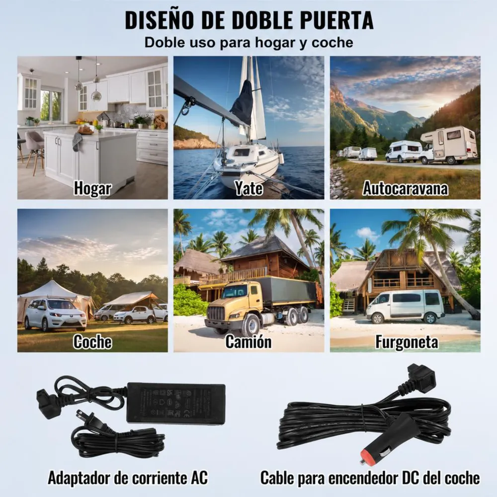 VEVOR Nevera de Compresión Portátil 25 L Mini Nevera para Coche 12/24V CC y 100-240V CA Caja Enfriadora de Doble Zona Temperatura Ajustable de -20°C a 20°C para Camión Barco Casa Camping