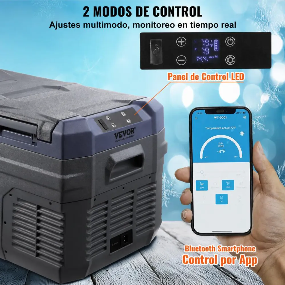 VEVOR Nevera de Compresión Portátil 25 L Mini Nevera para Coche de Doble Zona Temperatura Ajustable de -20 °C a 20 °C Nevera Portátil 12/24 V CC y 100-240 V CA para Camión, Barco, Casa, Camping