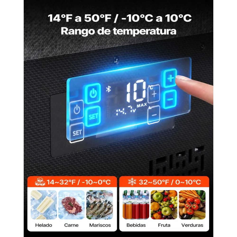 VEVOR Nevera Portátil para Coche 40 L, Zona Única, Refrigerador para Coche con Compresor 12/24 V CC, Temperatura Ajustable de -10 °C a 10 °C, para Autocaravanas, Furgonetas, Camping, Viajes, Barcos