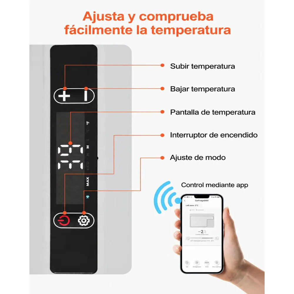 VEVOR Nevera Portátil para Coche 40 L, Zona Única, Refrigerador para Coche con Compresor 12/24 V CC y 100-240 V CA, Temperatura Ajustable de -20 °C a 20 °C, para Autocaravanas, Camping, Viajes