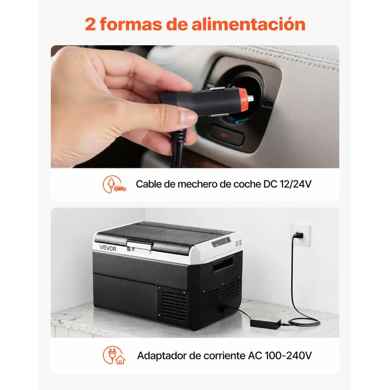 VEVOR Nevera Portátil para Coche 40 L, Zona Única, Refrigerador para Coche con Compresor 12/24 V CC y 100-240 V CA, Temperatura Ajustable de -20 °C a 20 °C, para Autocaravanas, Camping, Viajes