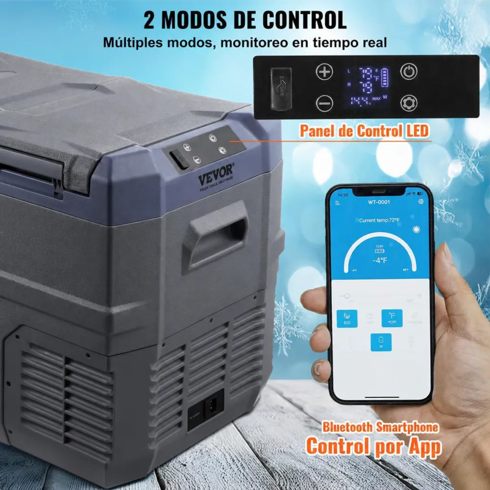 VEVOR Nevera de Compresión Portátil 32 L Mini Nevera para Coche de Doble Zona Temperatura Ajustable de -20 °C a 20 °C Nevera Portátil 12/24 V CC y 100-240 V CA para Camión, Barco, Casa, Camping