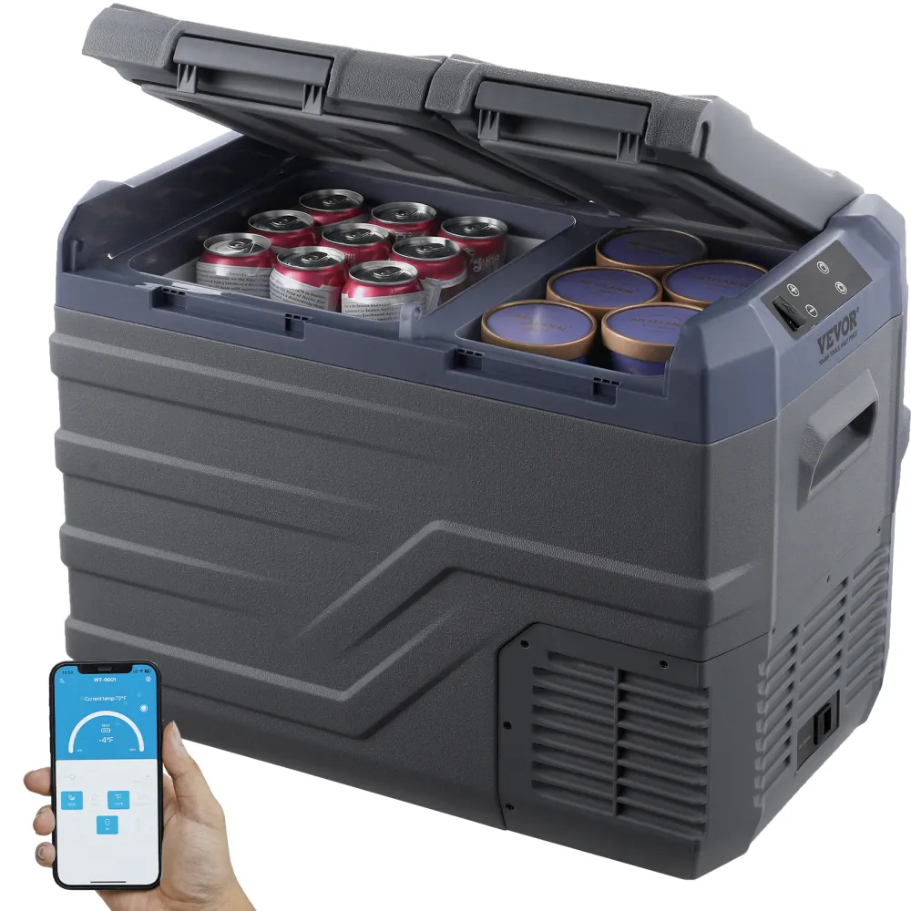 VEVOR Nevera de Compresión Portátil 32 L Mini Nevera para Coche de Doble Zona Temperatura Ajustable de -20 °C a 20 °C Nevera Portátil 12/24 V CC y 100-240 V CA para Camión, Barco, Casa, Camping