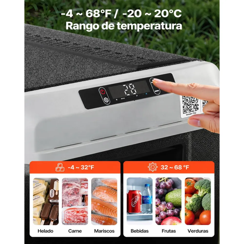 VEVOR Nevera Portátil para Coche 50 L, Zona Única, Refrigerador para Coche con Compresor 12/24 V CC y 100-240 V CA, Temperatura Ajustable de -20 °C a 20 °C, para Autocaravanas, Camping, Viajes