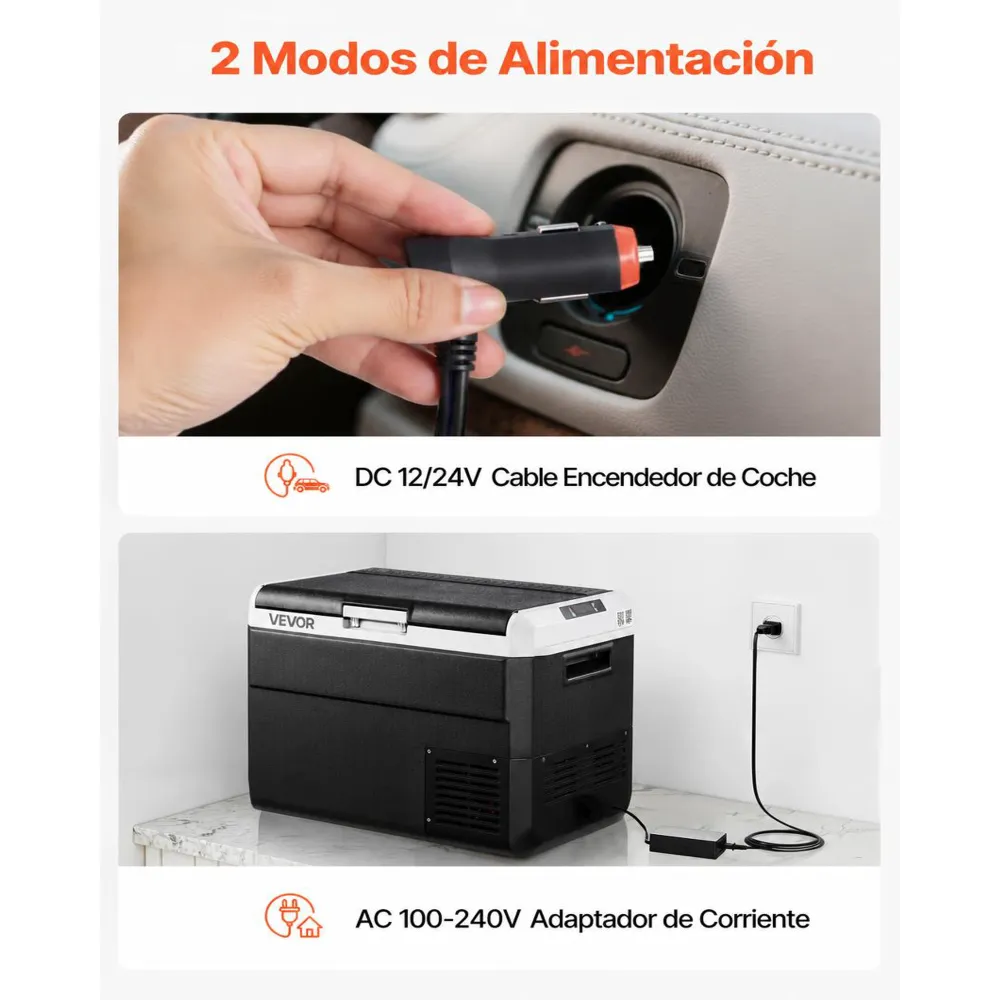 VEVOR Nevera Portátil para Coche 50 L, Zona Única, Refrigerador para Coche con Compresor 12/24 V CC y 100-240 V CA, Temperatura Ajustable de -20 °C a 20 °C, para Autocaravanas, Camping, Viajes