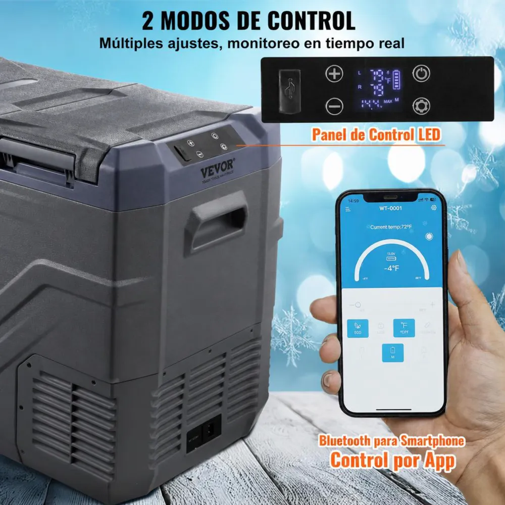 VEVOR Nevera de Compresión Portátil 39 L Mini Nevera para Coche 12/24V CC y 100-240V CA Caja Enfriadora de Doble Zona Temperatura Ajustable de -20°C a 20°C para Camión Barco Casa Camping