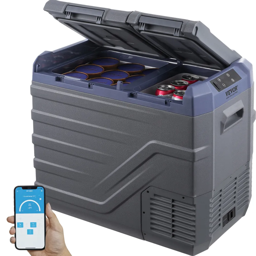 VEVOR Nevera de Compresión Portátil 39 L Mini Nevera para Coche 12/24V CC y 100-240V CA Caja Enfriadora de Doble Zona Temperatura Ajustable de -20°C a 20°C para Camión Barco Casa Camping