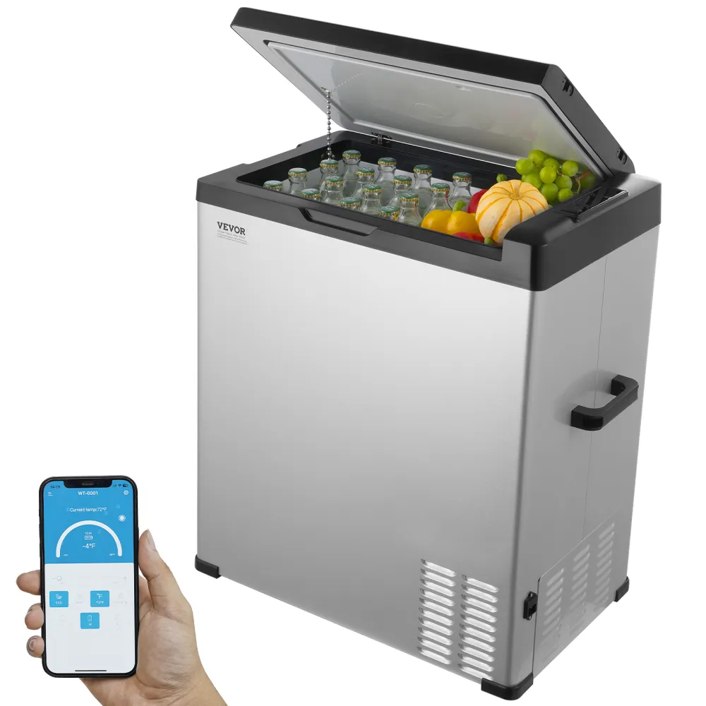 VEVOR Nevera de Compresión Portátil 70 L Mini Nevera para Coche 12/24V CC y 100-240V CA Caja Enfriadora de Zona Única Temperatura Ajustable de -20°C a 20°C para Camión Barco Casa Camping