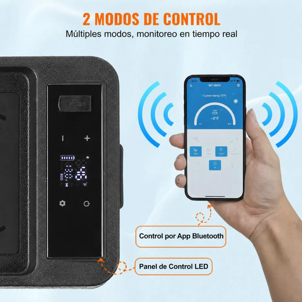 VEVOR Nevera de Compresión Portátil 8 L Mini Nevera con Reposabrazos para Coche 12/24V CC y 100-240V CA Mini Nevera de Zona Única -20°C a 20°C Ajustable para Coche Camión Barco Casa Camping