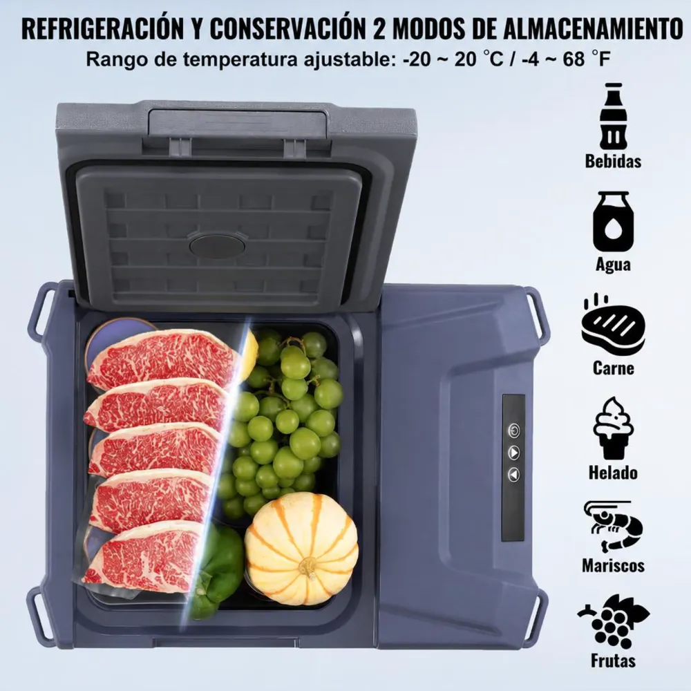 VEVOR Nevera de Compresión Portátil 9 L Mini Nevera para Coche 12/24V DC y 100-240V AC Caja Enfriadora de Zona Única Temperatura Ajustable de -20°C a 20°C para Camión Barco Casa Camping