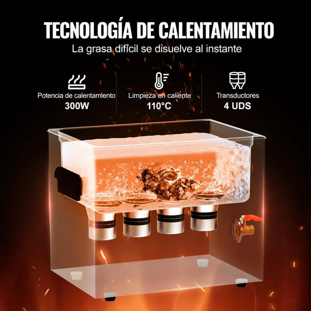 VEVOR Limpiador Ultrasónico 10 L 240 W con Temporizador de Calentamiento y Cesta Máquina de Cavitación Sónica Digital para Herramientas de Laboratorio, Piezas Metálicas, Carburador, Piezas de Auto