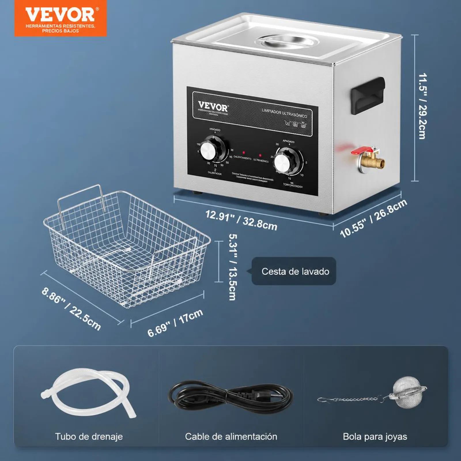 VEVOR Limpiador Ultrasónico 10 L 240 W con Temporizador de Calentamiento y Cesta Máquina de Cavitación Sónica Digital para Herramientas de Laboratorio, Piezas Metálicas, Carburador, Piezas de Auto